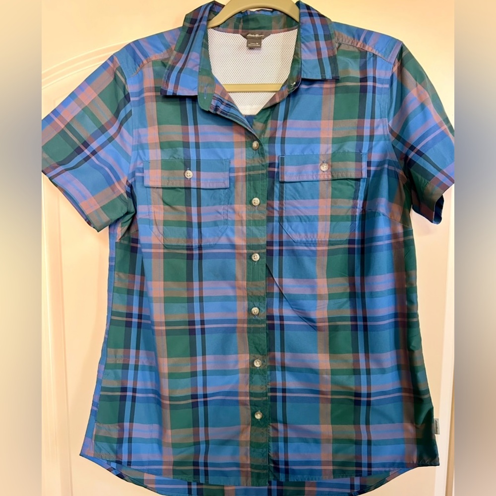 Eddie Bauer Woman’s Sz M,Green and Blue Plaid Shirt,Gorpcore,Outdoors,Camping